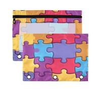 Fuauuyl Puzzle Piece - Estuche para lápices de 3 anillas, estuche transparente con ventana para carpetas, bolsas de lápices con cremallera, paquete de 2
