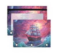 Fuauuyl Ship in The Ocean - Estuche para lápices de 3 anillas, transparente con ventana para carpetas, bolsas de lápices con cremallera, paquete de 2, b, one sizex2, Organizador de bolsas