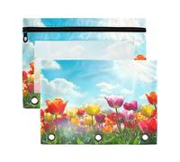 Fuauuyl Spring Tulip (1) Estuche para lápices para carpeta de 3 anillas, estuche transparente con ventana para carpetas, bolsas de lápices con cremallera, paquete de 2