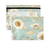 Fuauuyl Sunflowers on A Turquoise - Estuche para lápices de 3 anillas, transparente con ventana para carpetas, bolsas de lápices con cremallera, paquete de 2