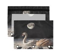Fuauuyl Swan Under The Starry Sky - Estuche para lápices de 3 anillas transparente con ventana para carpetas, bolsas con cremallera, paquete de 2