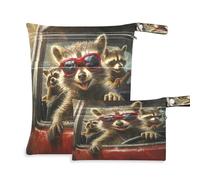 Fuauuyl The Little Raccoon is Driving - Bolsas de pañales de tela para bebé, impermeable, para seco y húmedo con compartimentos con cremallera para playa, gimnasio, piscina, viajes, 11.8 x 14.2