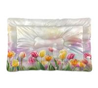 Fuauuyl Tulip - Almohadilla suave para cama de perro, diseño de ojos rosados, lavable a máquina, con parte inferior antideslizante para dormir de perro, 36 x 24 pulgadas