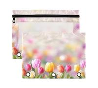 Fuauuyl Tulip2 - Estuche para lápices con ventana transparente de 3 anillas, para carpetas, bolsas con cremallera, paquete de 2