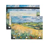 Fuauuyl Van Gogh's Fields - Estuche para lápices de 3 anillas transparente con ventana para carpetas, bolsas con cremallera, paquete de 2
