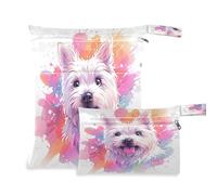Fuauuyl Westie Dog Head - Bolsas de pañales de tela para bebé, impermeable, para secado y húmedo con compartimentos con cremallera para playa, gimnasio, piscina, viajes, 11.8 x 14.2 pulgadas