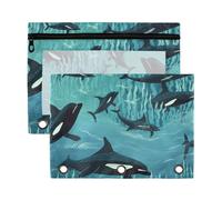 Fuauuyl Whales in The Sea - Estuche para lápices de 3 anillas, transparente con ventana para carpetas, bolsas de lápices con cremallera, paquete de 2, b, one sizex2, Organizador de bolsas