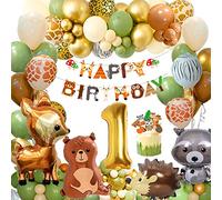 FUBABCO Decoración Cumpleaños 1 Año Niño Niña, Globos Animales de Selva, Jungla Fiesta Infantil Primera