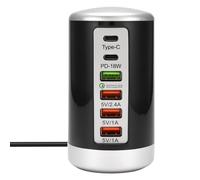 Fubdnefvo 65W USB Multi Puerto Cargador Hub QC3.0 Cargador Rápido 6 Puerto Tipo C PD Cargador Teléfono Móvil Estación de Carga B Enchufe UE
