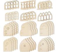 FUBESK 48 piezas de madera de jardín de hadas para puerta, kit de manualidades de madera de pino sin terminar, puertas en blanco y para ventanas, álbumes de recortes, tarjetas, decoración del hogar