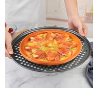 FUBESK Bandeja personal para hornear pizza de acero inoxidable de 37 x 37 cm para una distribución uniforme del calor y una fácil limpieza, compatible con hornos domésticos