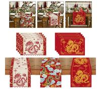 FUBESK Camino de mesa de 33 x 183 cm para decoración de mesa de cocina, comedor, dragón rojo y amarillo, diseño del zodiaco para fiesta de Año Nuevo chino, decoración del hogar