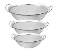 FUBESK Colador de malla fina de acero inoxidable con 2 asas para tamizar harina y azúcar, escurridor de cocina, 20/25/28 cm