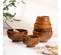 FUBESK Cuenco de madera para cocina, cuenco de arroz de madera natural para almacenamiento de alimentos, condimentos, nueces, salsa, sopa, vajilla hecha a mano, varios tamaños