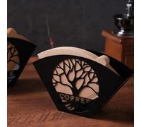 FUBESK Elegante soporte para filtro de café con decoración del árbol de la vida, para toallas de papel y cápsulas, estante de almacenamiento de cocina de hierro negro, 18 x 11 x 6,5 cm