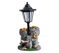 FUBESK Estatua de jardín de elefante solar al aire libre, adorno de césped de resina impermeable para decoración de patio, 32 cm de altura