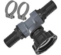 FUBESK IBC - Adaptador de tanque en T con conector S60x6, rosca gruesa de 2 pulgadas y accesorios de manguera de 3/4 pulgadas para tanques 640L-1000L, barriles de lluvia y almacenamiento de agua