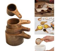 FUBESK Juego de 4 cucharas medidoras de madera para cocinar y hornear, granos de café, ingredientes secos para un diseño compacto apilable, asas ergonómicas, color marrón