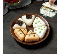 FUBESK Juego de bolas de sushi y arroz 6 en 1 sin onigiri, forma triangular, prensa de 6 cavidades, para plástico PP, azul/amarillo