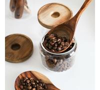 FUBESK Juego de cucharas de madera, 4/6/8 piezas, utensilios de cocina, cucharón de arroz y sopa, colador de cuchara de mango largo de madera natural