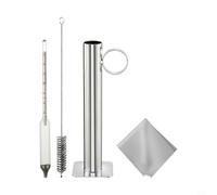 FUBESK Kit de prueba de jarabe de arce de acero inoxidable de 8 pulgadas, hidrómetro y taza de prueba precisa para medición Brix y Baume, medidor de densidad resistente al calor con cepillo de