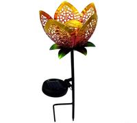 FUBESK Luces solares para jardín al aire libre, lámpara decorativa de flores LED blanco cálido para patio, camino, porche, resina impermeable IP55, fácil de instalar, dorado, paquete de 2 (1 unidad)