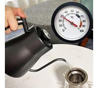 FUBESK Olla de goteo de acero inoxidable 304 con cuello de cisne con mango de madera y termómetro integrado, capacidad de 850 ml para un vertido preciso sobre la preparación