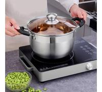 FUBESK Olla de sopa de acero inoxidable de 24 cm con tapa de cristal para cocinas de inducción, compatible con gas y cerámica halógena, cacerola para guisos