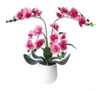 FUBESK Orquídea artificial de 24 cabezas en maceta blanca (rosa) | 24 flores realistas, pétalos de rayas vívidas, tallos flexibles, no necesita riego, elegante maceta blanca