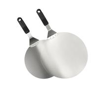 FUBESK Pala de pizza de acero inoxidable para horno, pala elevadora de pasteles con asa, 10 pulgadas y 12 pulgadas, plata y negro, para pizza, pan, pasteles, herramienta de cocina multifuncional