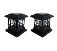 FUBESK Paquete de 2 luces solares para postes de valla con vidrio agrietado, tapa de columna IP44 para exteriores, terraza, patio, jardín, modo dual, color blanco cálido (blanco amarillo)