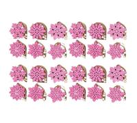 FUBESK Para 24 adornos de copo de nieve de madera rústica, 7,6 cm, para decoración de árbol de Navidad, proyectos de manualidades, con cuerda de yute y cuentas, rojo/rosa, en caja de madera