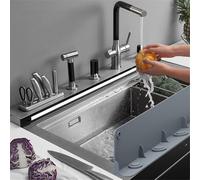 FUBESK Protector de salpicaduras de silicona para fregadero, deflector de agua con ventosas, 43,6 x 10 cm, color gris