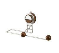 FUBESK Soporte de rollo de papel con ventosa, soporte extraíble para almacenamiento de toallas, baño, cocina, sin taladro, ABS, acero inoxidable, madera, marrón, robot aspirador, accesorio de pieza de