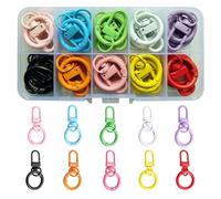 Fubuuf 30 Piezas Pequeño Llavero Mosquetón Redondo Anillo de Resorte Metálico con Caja Organizadora, 10 Colores Mini Clips para DIY Bolsa, Mochilas, Llaveros, Manualidades (Set Multicolor)