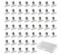 Fubuuf 50 Piezas Chinchetas con Clips Bulldog Mini Transparentes Plástico Binder Clips con Chinchetas Accesorios para Tableros Corcho, Anuncios y Pared Fotos, Incluye Caja Almacenamiento