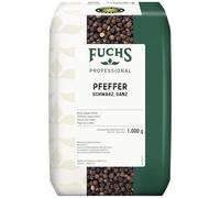 Fuchs Professional - Pimienta negra entera | 1 kg en bolsa reciclable | Secada suavemente, para condimentar platos oscuros | Calidad profesional para consumidores a granel y restaurantes