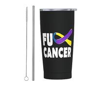 Fuck Bladder Cancer Awareness Ribbon 3 Vaso flaco de acero inoxidable Taza de viaje Taza de café con aislamiento delgado de doble pared de 20 oz con tapa a prueba de salpicaduras, pajita y cepillo de