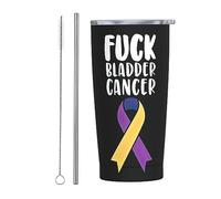 Fuck Bladder Cancer Awareness Ribbon Vaso flaco de acero inoxidable Taza de viaje Taza de café con aislamiento delgado de doble pared de 20 onzas con tapa a prueba de salpicaduras, pajita y cepillo d