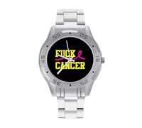 Fuck Breast Cancer1 - Reloj analógico de cuarzo para hombre, correa de acero inoxidable, reloj de pulsera de negocios