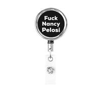 Fuck Nancy Pelosi Carrete de soporte de insignia de metal resistente, soporte de insignia retráctil con clip de cinturón para titular de tarjeta de nombre de llave Empleado Maestro