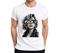 Fuck U Mujer Chaqueta de Cuero Cigarrillo Crime Scene Camiseta Hombre, Blanco, M
