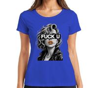 Fuck U Mujer Chaqueta de Cuero Cigarrillo Crime Scene Mujer Camiseta, azul, M