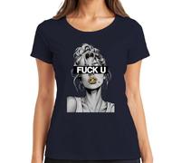 Fuck U Mujer Crime Scene Tape Fumar Rebellin - Camiseta para mujer, azul marino, S