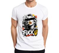 Fuck U Mujer Fumar Cigarrillo Crime Scene Camiseta Hombre, Blanco, XXL