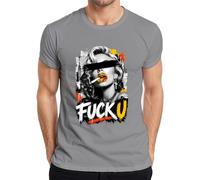 Fuck U Mujer Fumar Cigarrillo Crime Scene Camiseta Hombre, gris, L