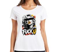 Fuck U Mujer Fumar Cigarrillo Crime Scene Mujer Camiseta, Blanco, S