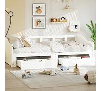 FUCMKON Sofá cama infantil 90/180 x 200 cm con 2 cajones, extensible para sofá doble, cama nido de la misma altura, marco de madera maciza, sin colchón (blanco A, 90/180 x 200 cm)