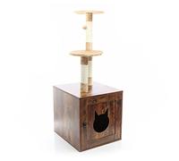 Fudajo Árbol rascador con Caja de Madera marrón Mueble Multifuncional rascador arenero para Gatos
