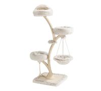 Fudajo Árbol rascador de diseño para gatos 3 plataformas de descanso y columpio 59 x 59 x 169 cm, compacto, capacidad hasta 15 kg, poste arañador de sisal cojines extraíbles de fácil limpieza y juegos